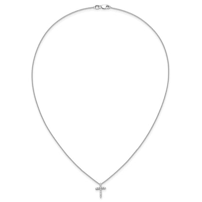 14k White Gold Real Diamond Cross 18 inch Necklace
