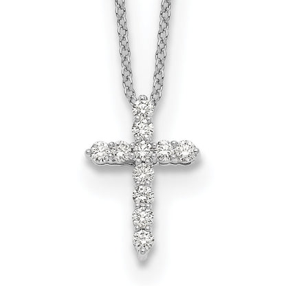 14k White Gold 1/4 Ct. Lab Grown Diamond VS/SI+ G+ 18 inch Cross Pendant Necklace