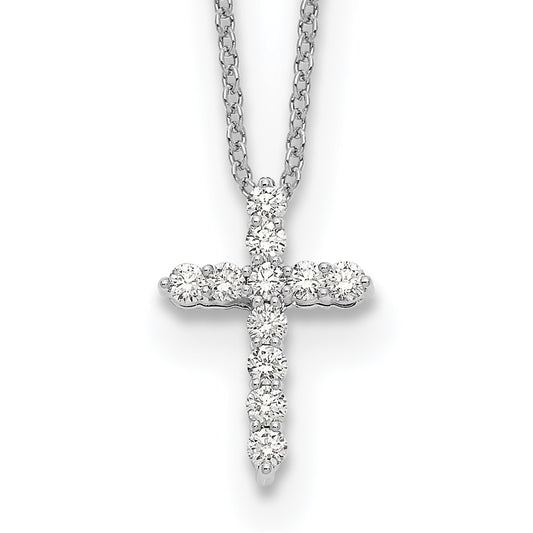 14k White Gold Real Diamond Cross 18 inch Necklace