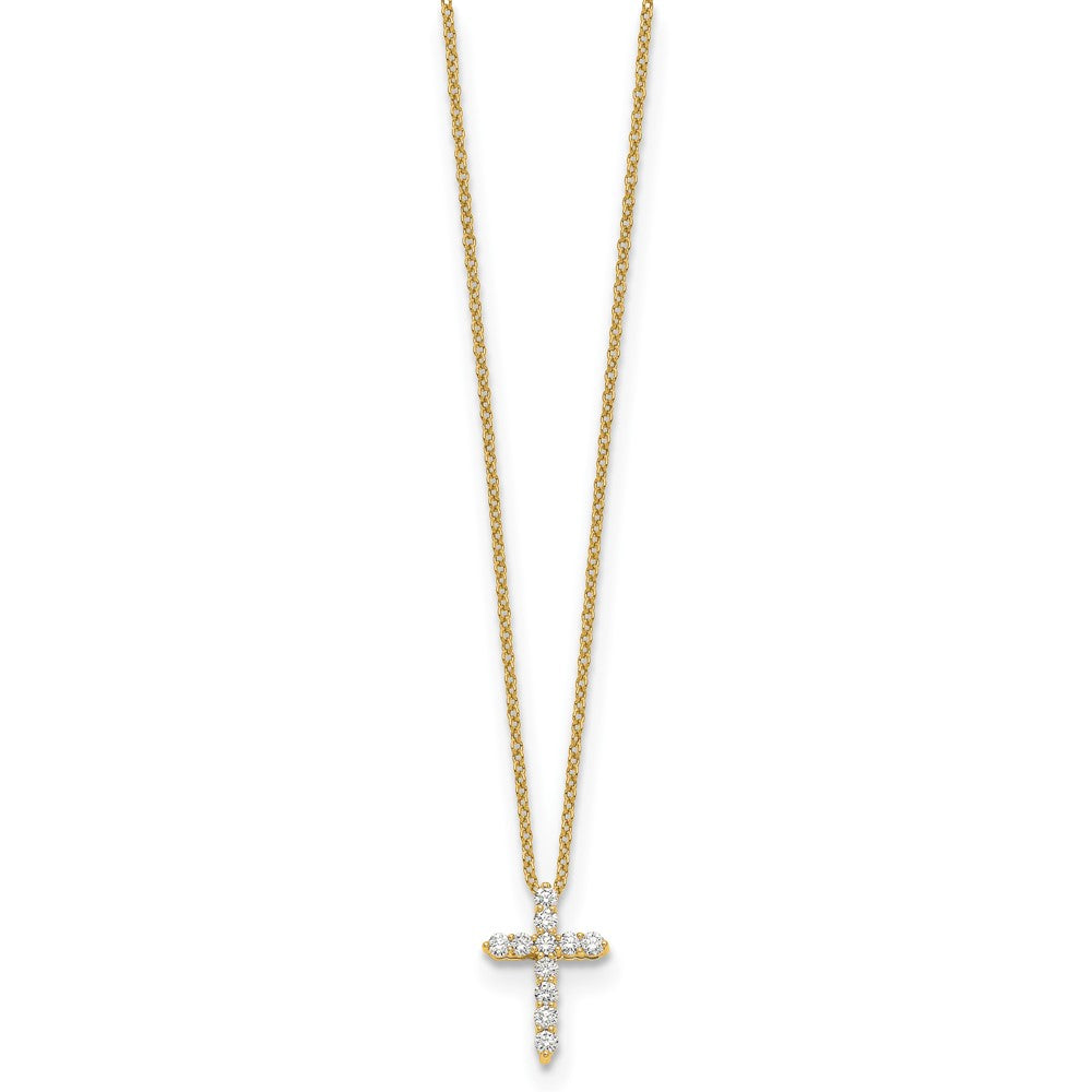 14K Yellow Gold Real Diamond Cross 18 inch Necklace