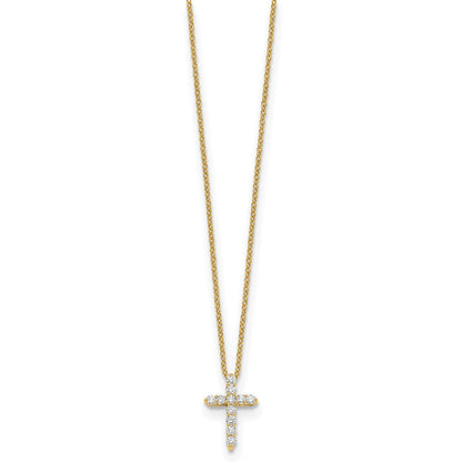 14K Yellow Gold Real Diamond Cross 18 inch Necklace