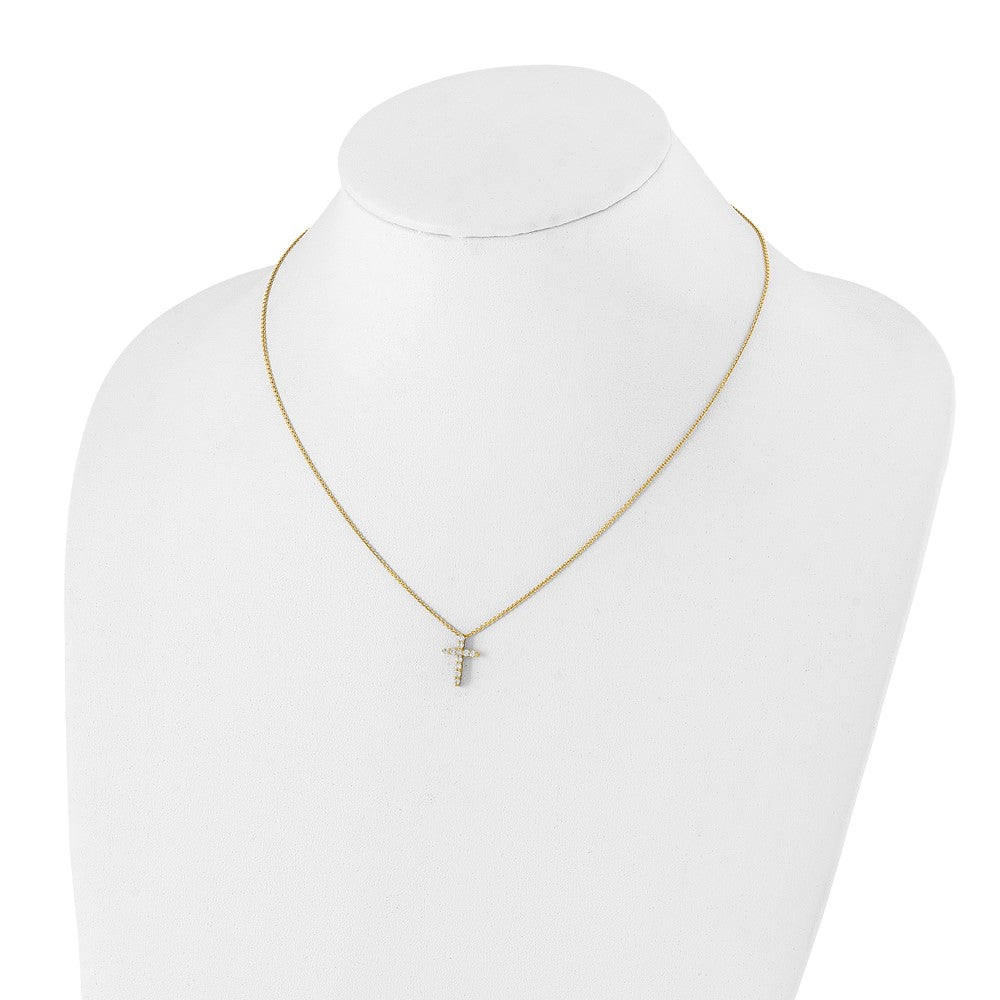14K Yellow Gold Real Diamond Cross 18 inch Necklace