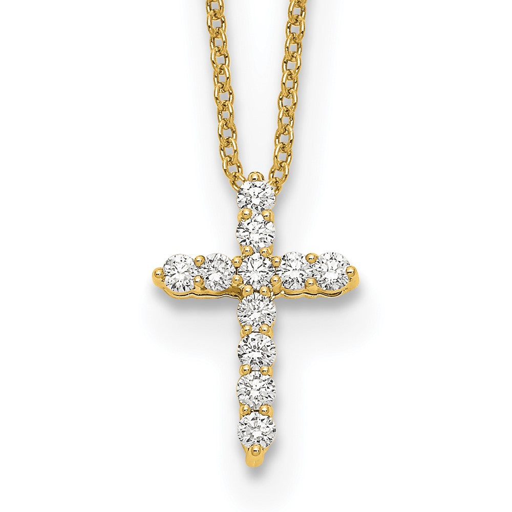 14K Yellow Gold Real Diamond Cross 18 inch Necklace
