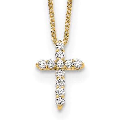 14K Yellow Gold Real Diamond Cross 18 inch Necklace