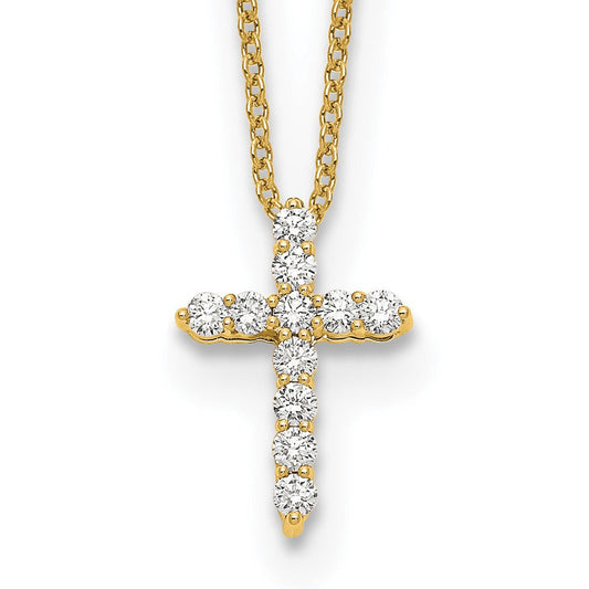 14K Yellow Gold Real Diamond Cross 18 inch Necklace