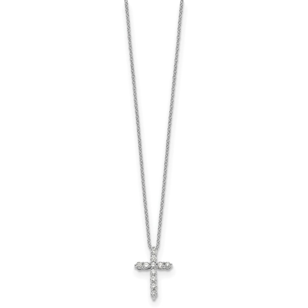 14k White Gold Real Diamond Cross 18 inch Necklace