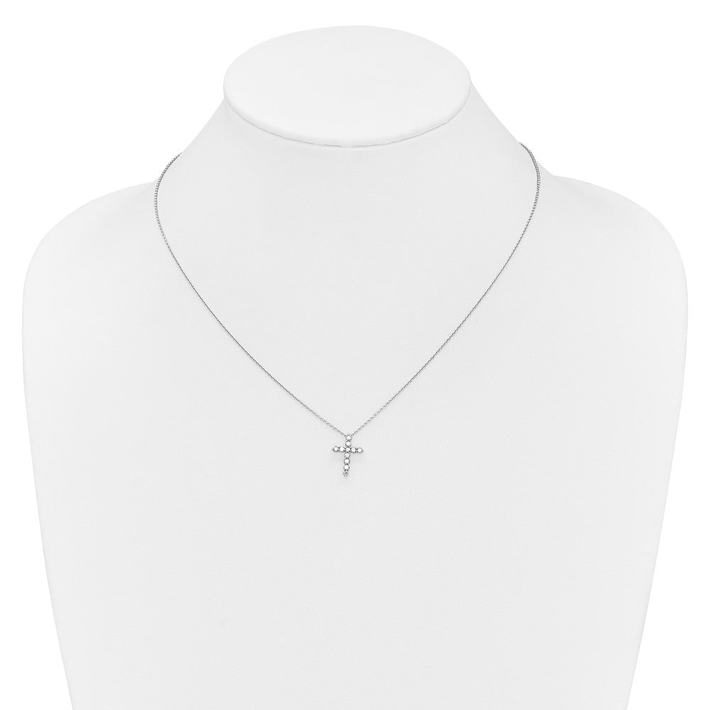 14k White Gold Real Diamond Cross 18 inch Necklace