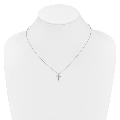 14k White Gold Real Diamond Cross 18 inch Necklace