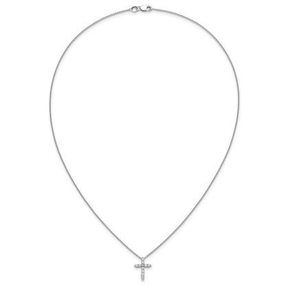 14k White Gold Real Diamond Cross 18 inch Necklace