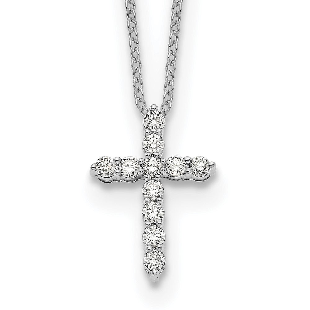 14k White Gold Real Diamond Cross 18 inch Necklace