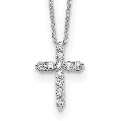 14k White Gold Real Diamond Cross 18 inch Necklace