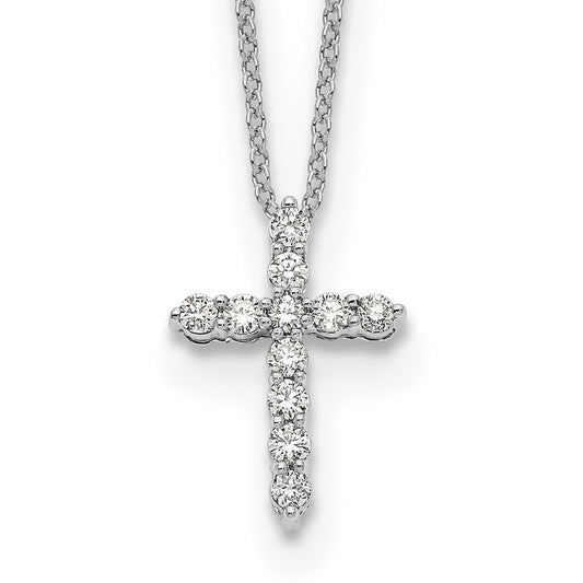 14k White Gold Real Diamond Cross 18 inch Necklace