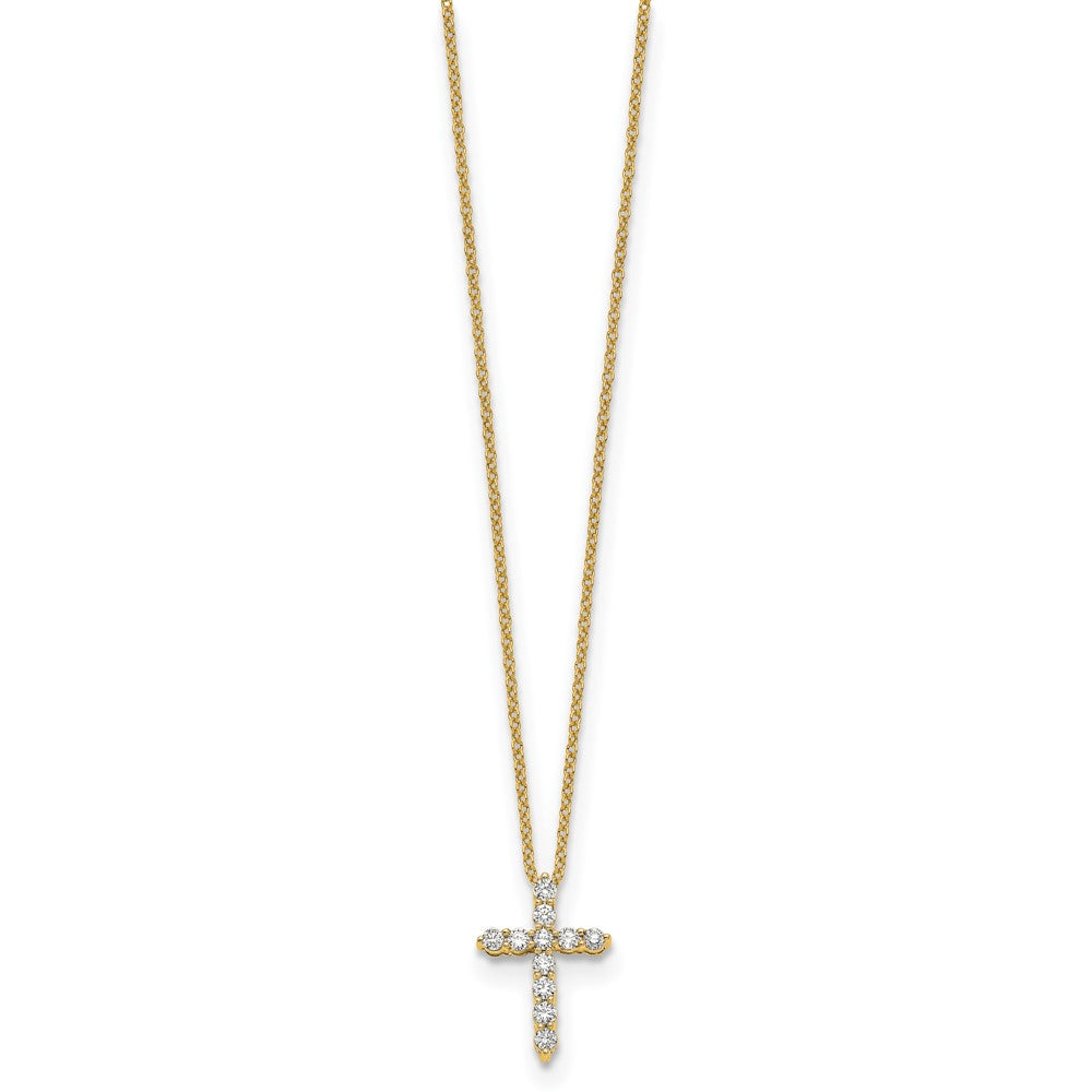 14K Yellow Gold Real Diamond Cross 18 inch Necklace