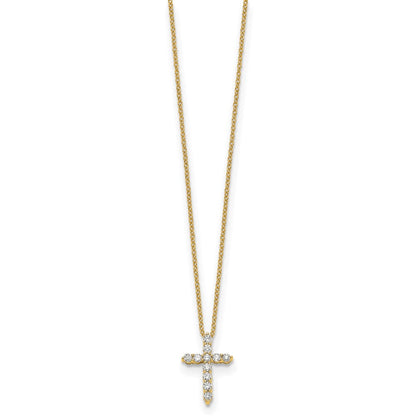 14K Yellow Gold Real Diamond Cross 18 inch Necklace