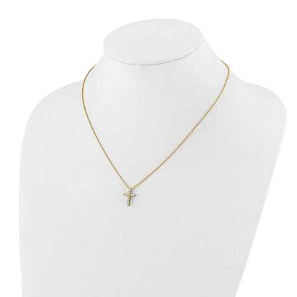 14K Yellow Gold Real Diamond Cross 18 inch Necklace