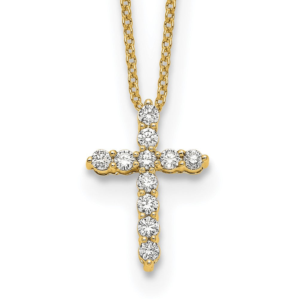 14K Yellow Gold Real Diamond Cross 18 inch Necklace