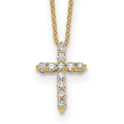 14K Yellow Gold Real Diamond Cross 18 inch Necklace