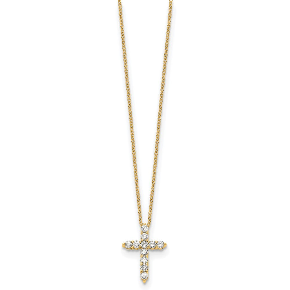 14k Yellow Gold 1/2 Ct. Lab Grown Diamond VS/SI+ G+ 18 inch Cross Pendant Necklace