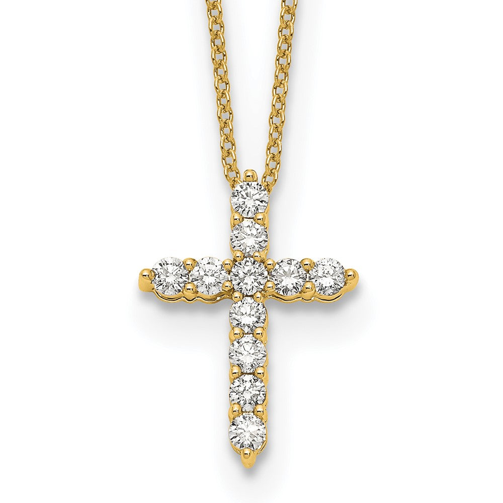 14k Yellow Gold 1/2 Ct. Lab Grown Diamond VS/SI+ G+ 18 inch Cross Pendant Necklace