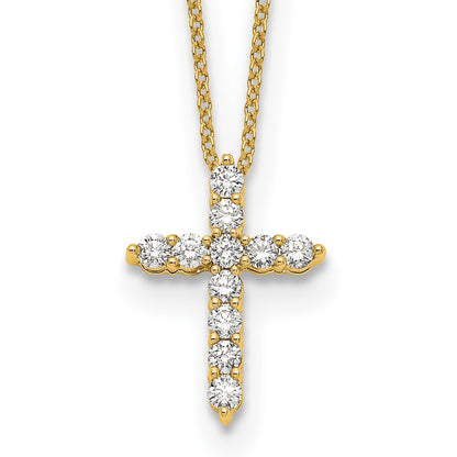 14k Yellow Gold 1/2 Ct. Lab Grown Diamond VS/SI+ G+ 18 inch Cross Pendant Necklace