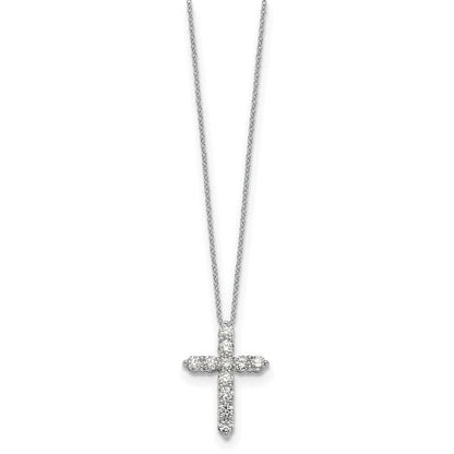 14k White Gold Real Diamond Cross 18 inch Necklace