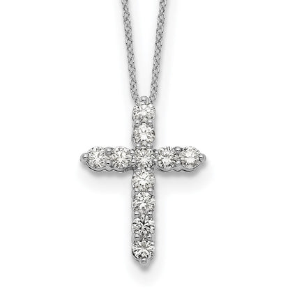 14k White Gold Real Diamond Cross 18 inch Necklace