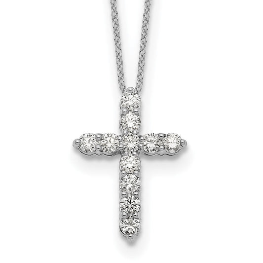 14k White Gold Real Diamond Cross 18 inch Necklace