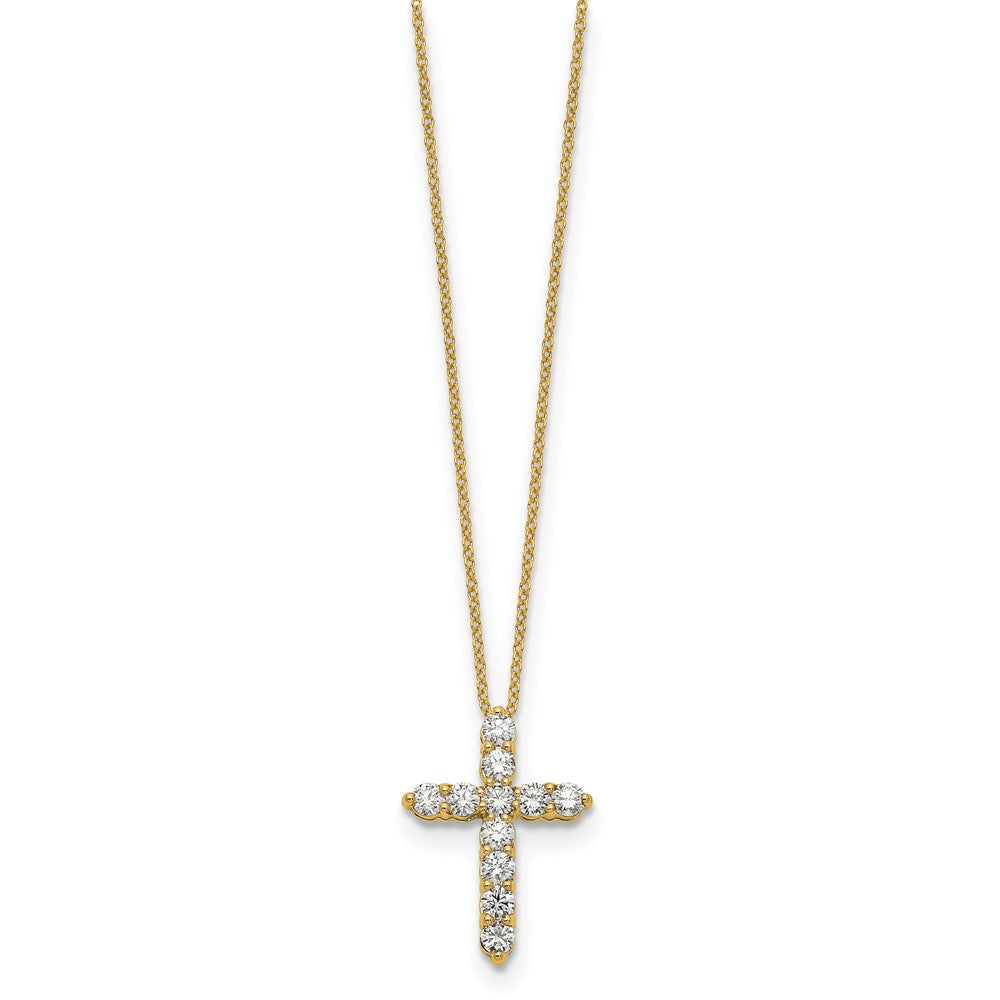 14K Yellow Gold Real Diamond Cross 18 inch Necklace