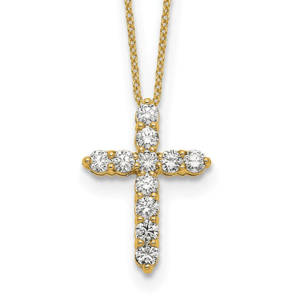 14K Yellow Gold Real Diamond Cross 18 inch Necklace