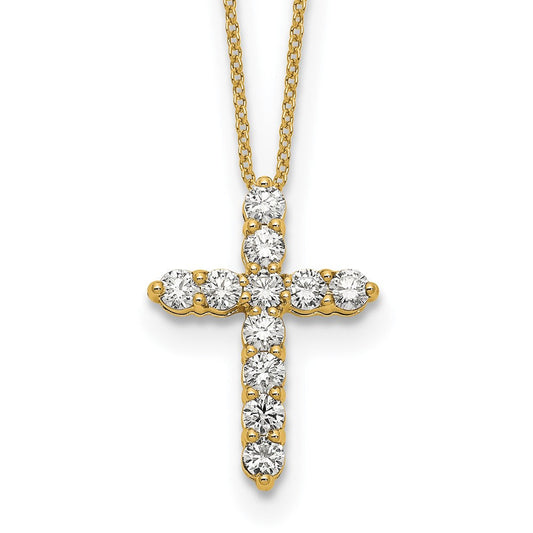 14K Yellow Gold Real Diamond Cross 18 inch Necklace