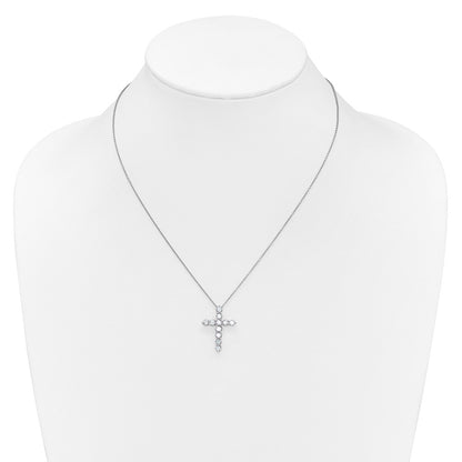 14k White Gold Real Diamond Cross 18 inch Necklace