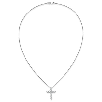 14k White Gold Real Diamond Cross 18 inch Necklace