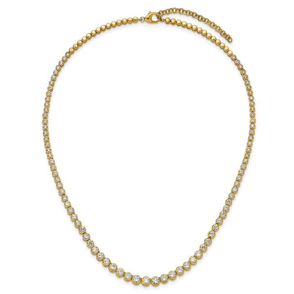 14k Yellow Gold 7 Ct. Lab Grown Diamond VS/SI+ G+ 16 inch with a 2 inch extension Graduated Bezel Set Tennis Necklace