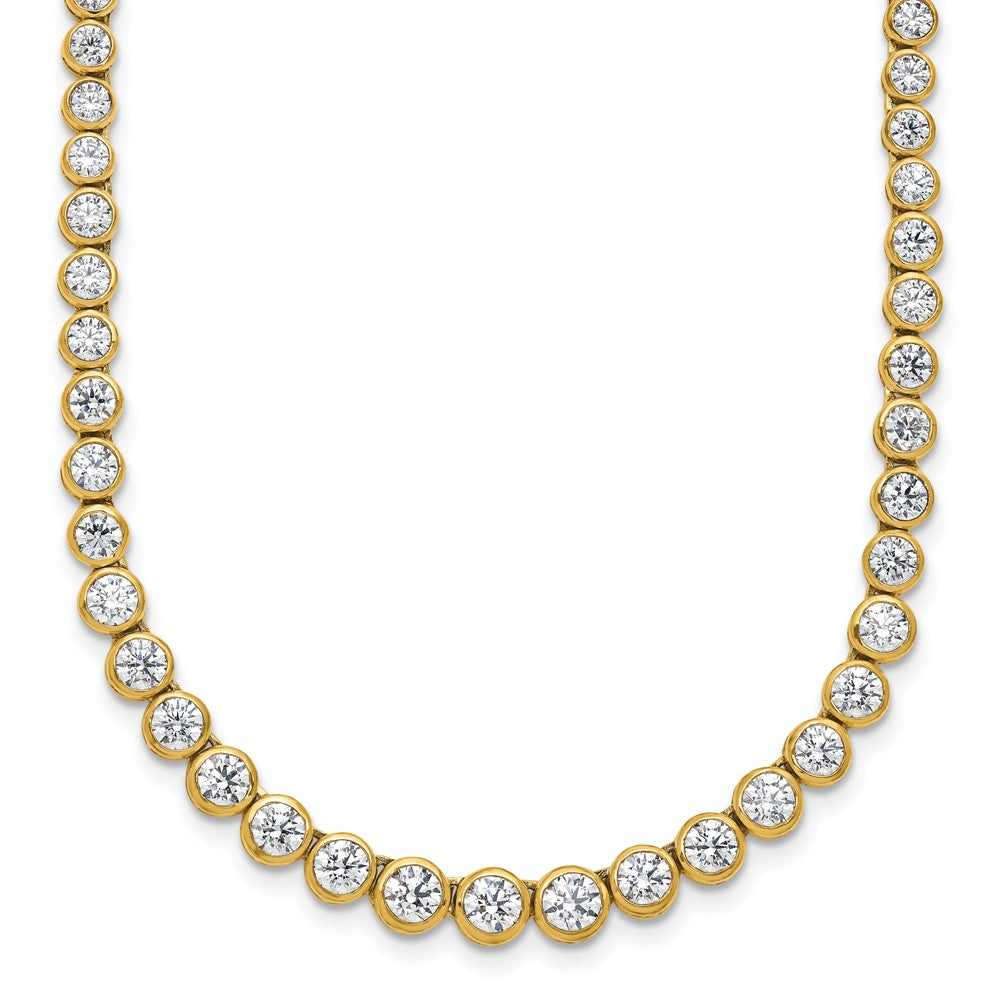 14k Yellow Gold 7 Ct. Lab Grown Diamond VS/SI+ G+ 16 inch with a 2 inch extension Graduated Bezel Set Tennis Necklace