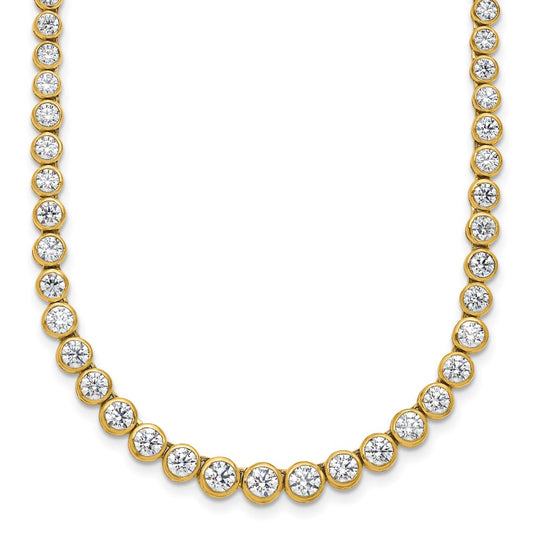 14k Yellow Gold 7 Ct. Lab Grown Diamond VS/SI+ G+ 16 inch with a 2 inch extension Graduated Bezel Set Tennis Necklace