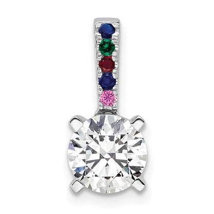 14K White Gold Lab Grown VS/SI FGH Diamond and Multi Gemstone Comp. Pendant