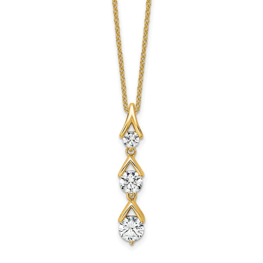 14K Yellow Gold True Origin 1 Carat Lab Grown Diamond Vs Def 18 Inch Three Stone Pendant Necklace