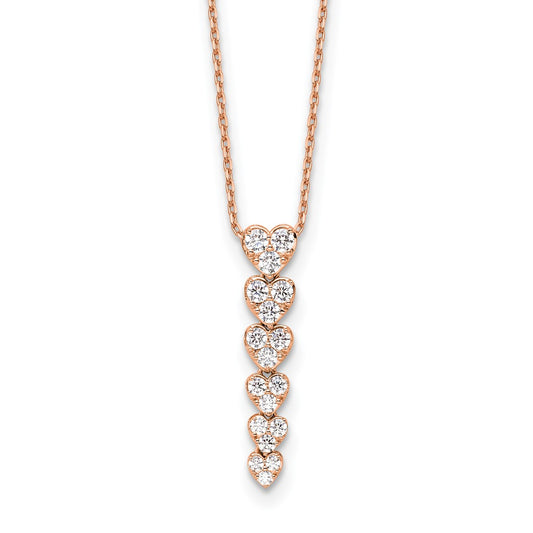 14K Rose Gold True Origin 1 Carat Lab Grown Diamond Vs Def 18 Inch Hearts Pendant Necklace