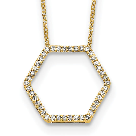 14K Yellow Gold True Origin 1/4 Carat Lab Grown Diamond Vs Def 18 Inch Hexagon Necklace