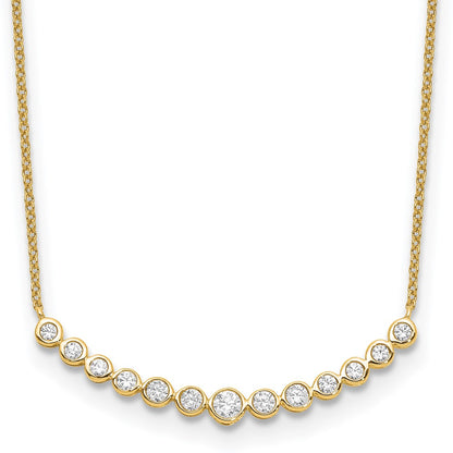 14K Yellow Gold True Origin 1/2 Carat Lab Grown Diamond Vs D E F 18 Inch Graduated Curved Bar Necklace
