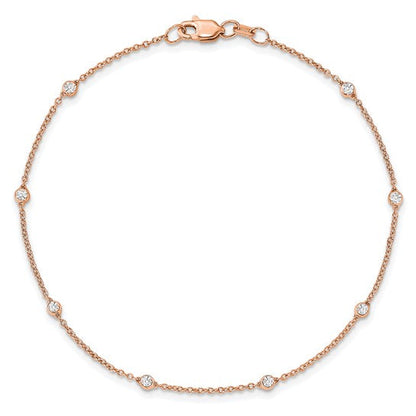 14K Yellow White or Rose Gold 1/6 Ct. Lab Grown Diamond VS/SI D E F 7 Tennis Stations Bracelet