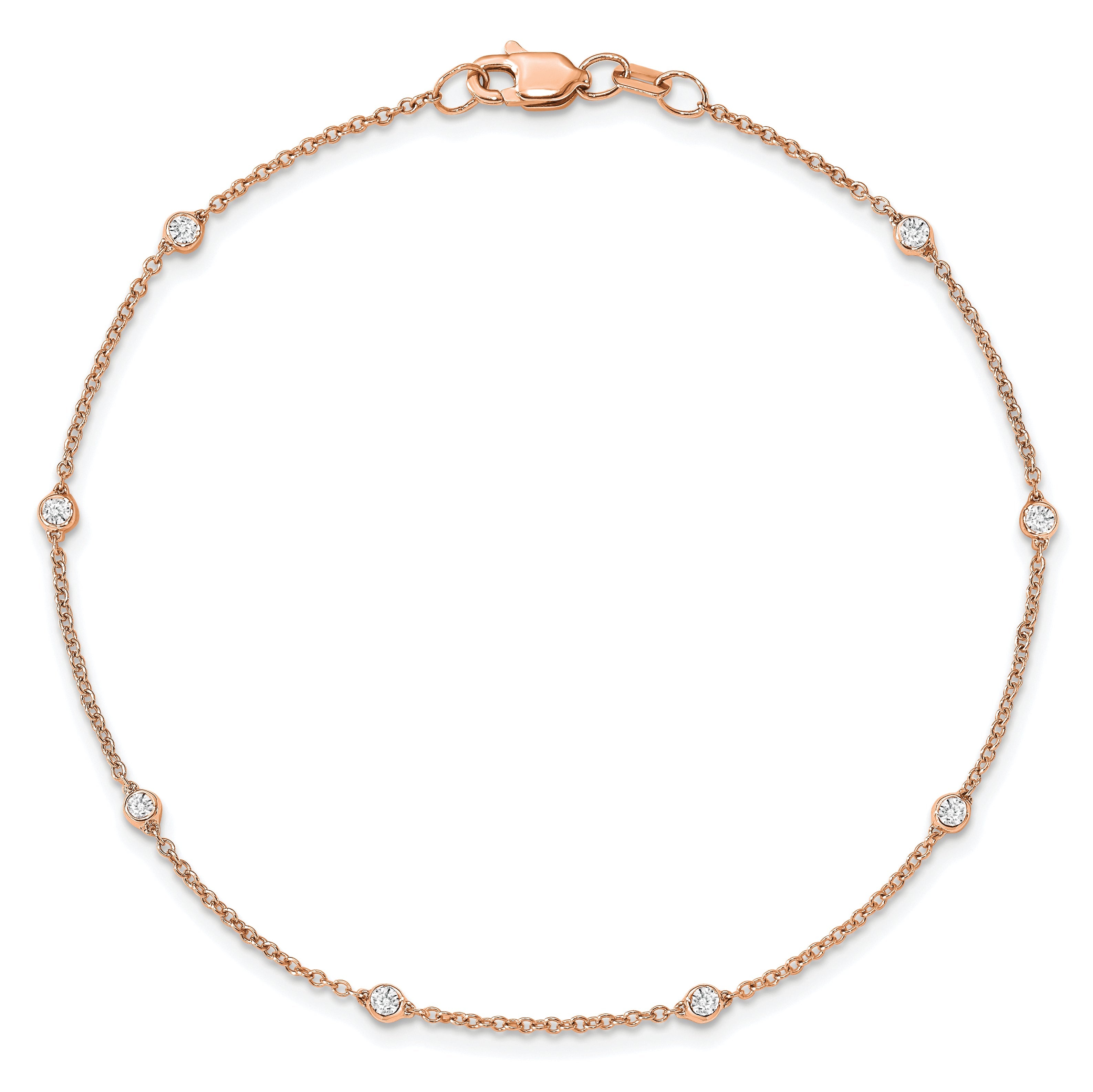 14K Rose Gold True Origin 1/6 Carat Lab Grown Diamond Vs+ F+ Seven Station 7 Inch Bracelet