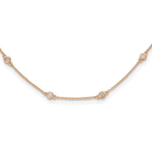 14K Rose Gold True Origin 1/2 Carat Lab Grown Diamond Vs+ F+ Eighteen Station 18 Inch Necklace