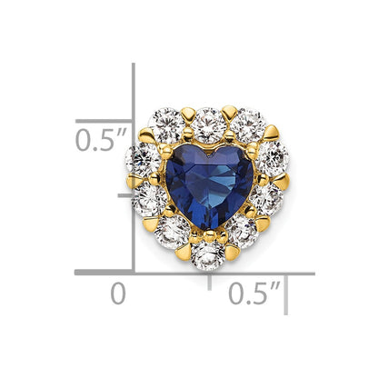 14k Yellow Gold 1 Ct. Lab Grown Diamond VS/SI+ G+ and Lab Created Blue Sapphire Heart Halo Chain Slide Pendant