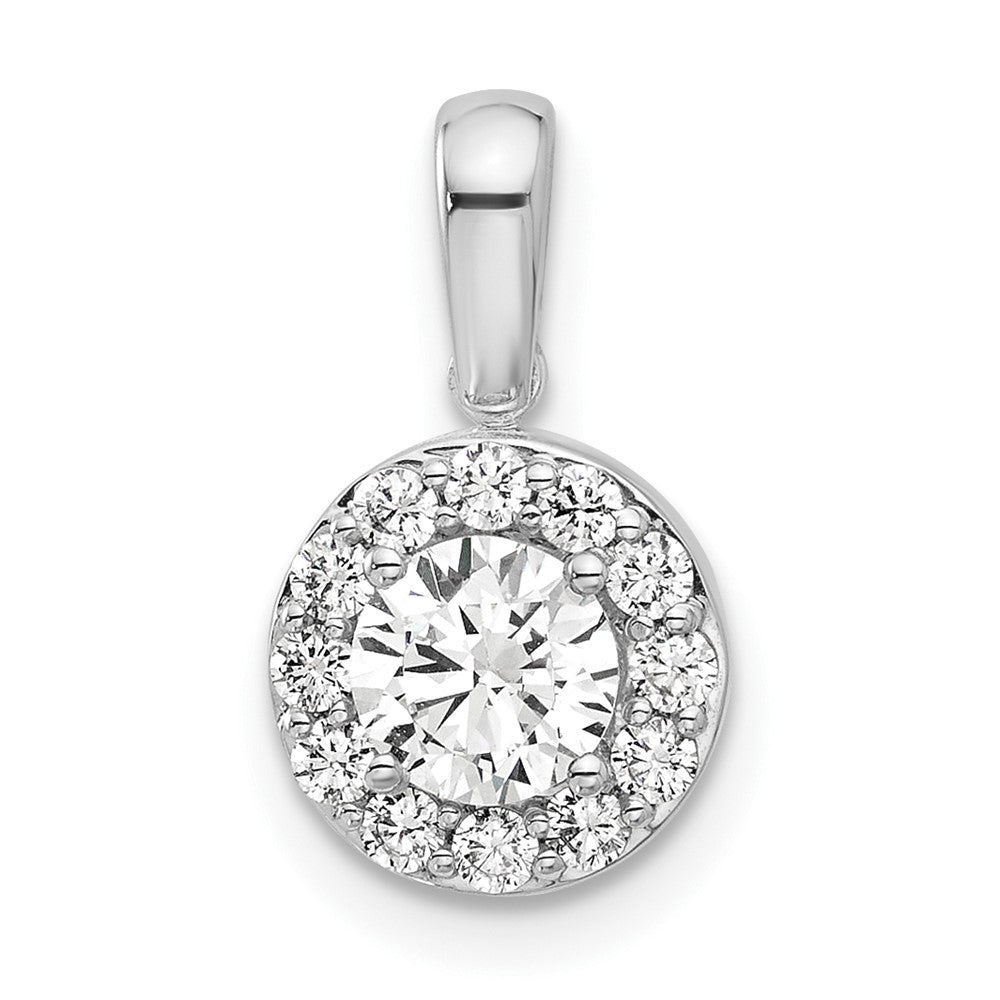 14k White Gold 3/4 Ct. Lab Grown Diamond VS/SI+ G+ Round Halo Pendant