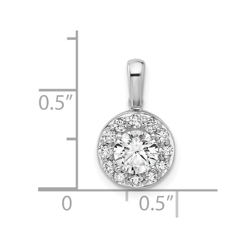 14k White Gold 1 Ct. Lab Grown Diamond VS/SI+ G+ Round Halo Pendant