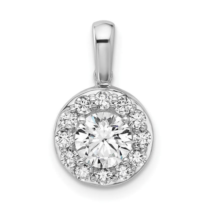 14k White Gold 1 Ct. Lab Grown Diamond VS/SI+ G+ Round Halo Pendant