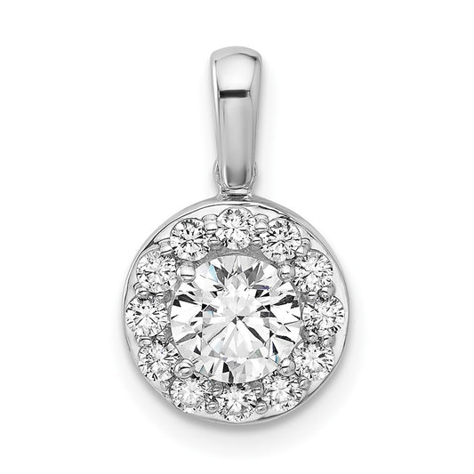 14k White Gold 1 Ct. Lab Grown Diamond VS/SI+ G+ Round Halo Pendant
