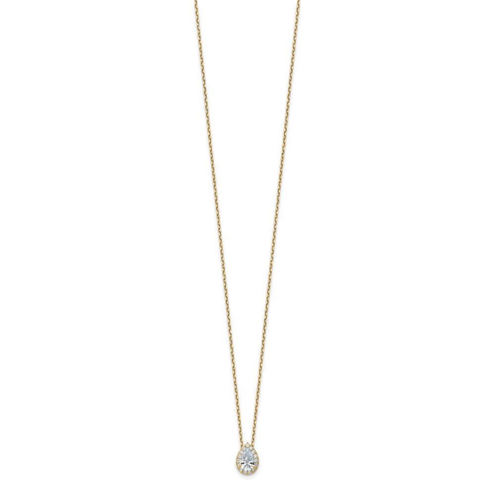 14k Yellow Gold 2 3/8 Ct. Certified Lab Grown Diamond VS/SI+ G+ 18 inch Pear Halo Pendant Necklace