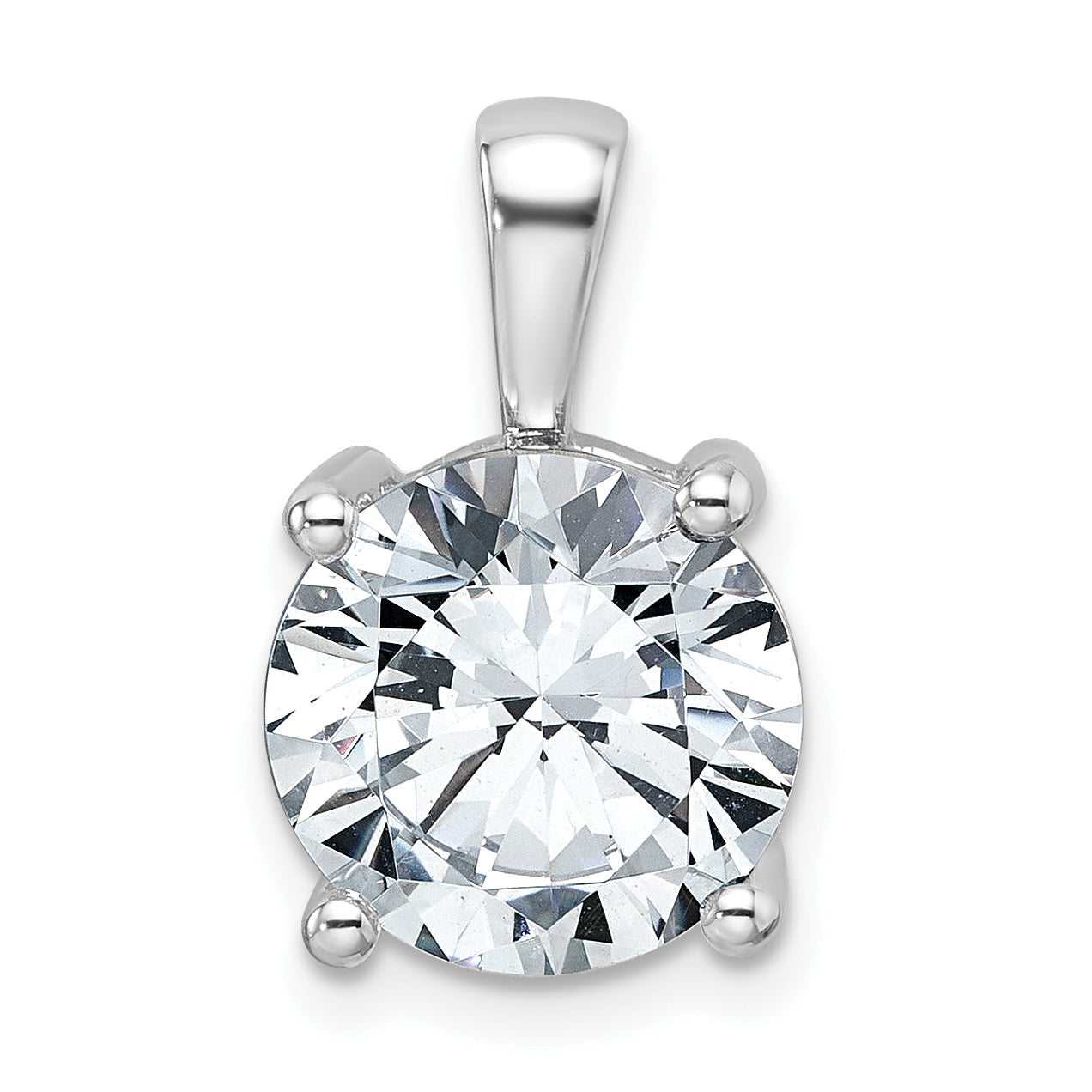 14K White Gold 5 Carat Lab Grown Diamond Vs+ F+ Round Complete Four Prong Pendant